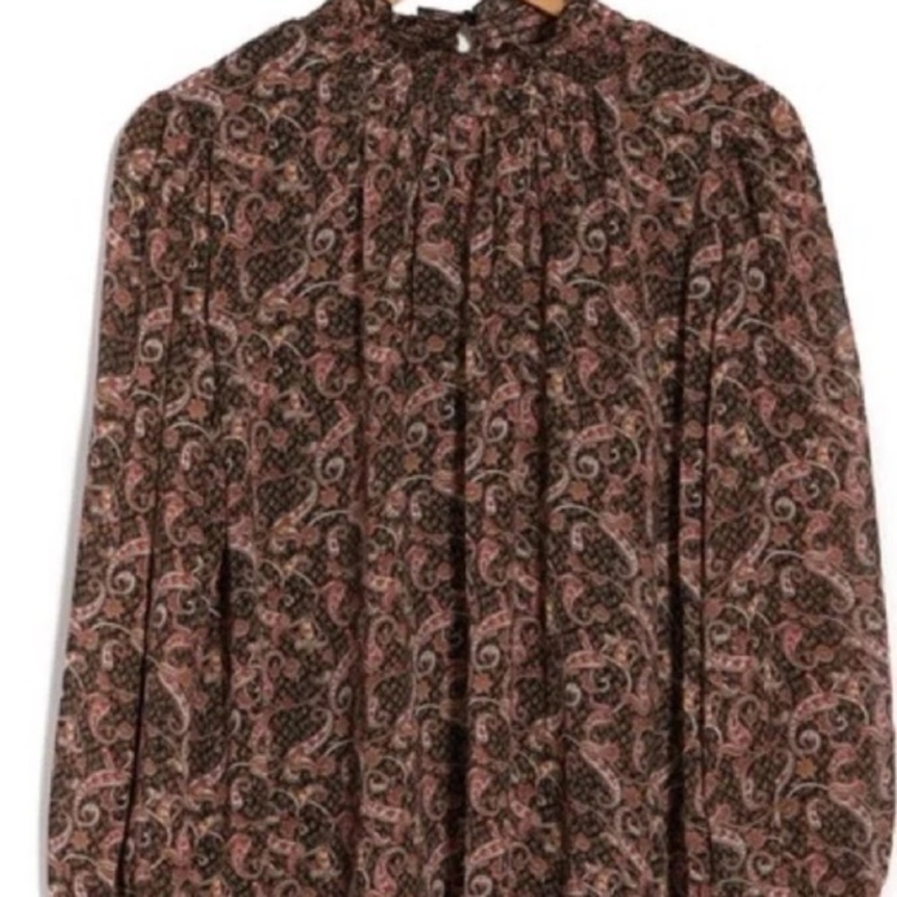 Melloday black multicolored paisley long sleeve mock top